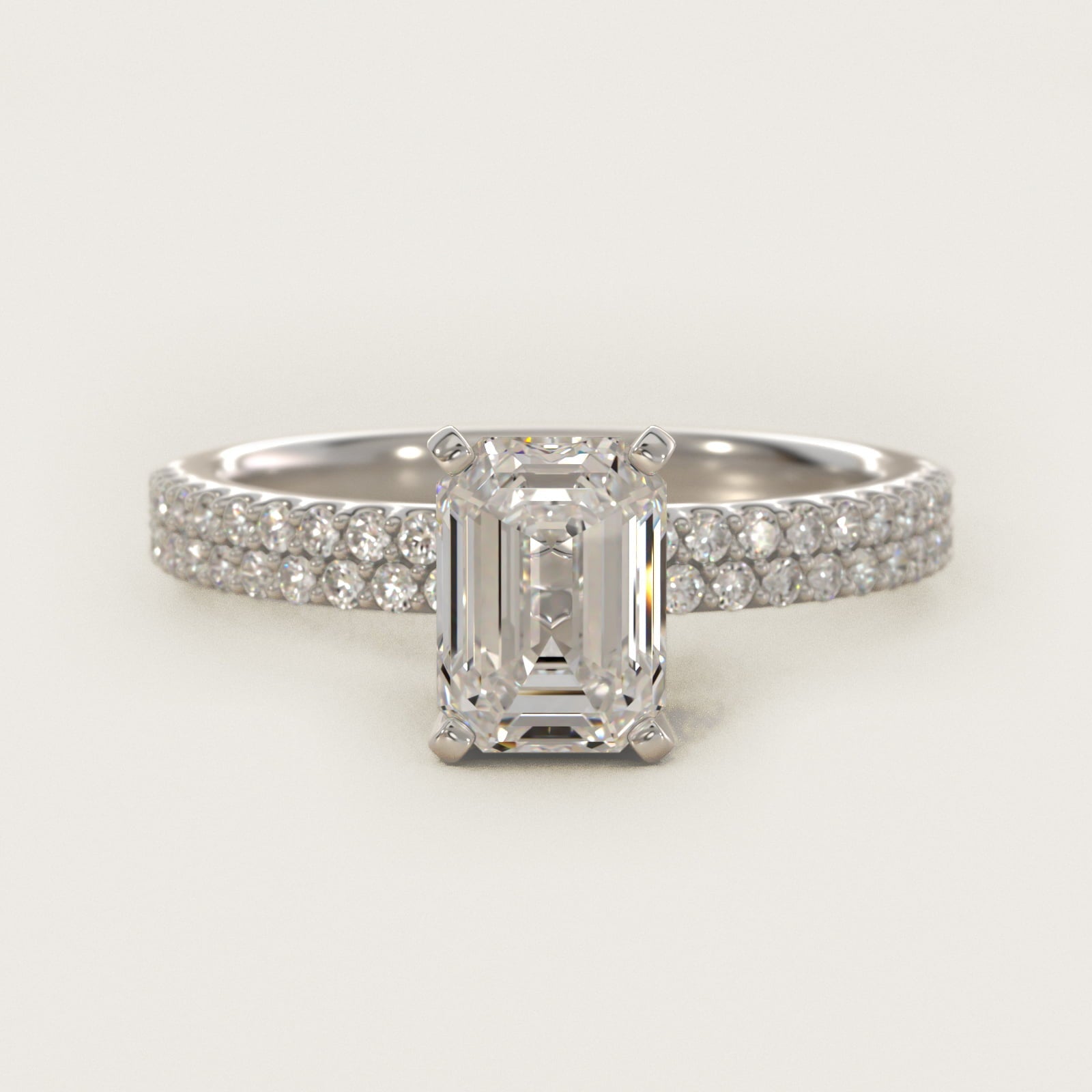Petite Double Row Diamond Engagement Ring in 18k White Gold - Emerald Center