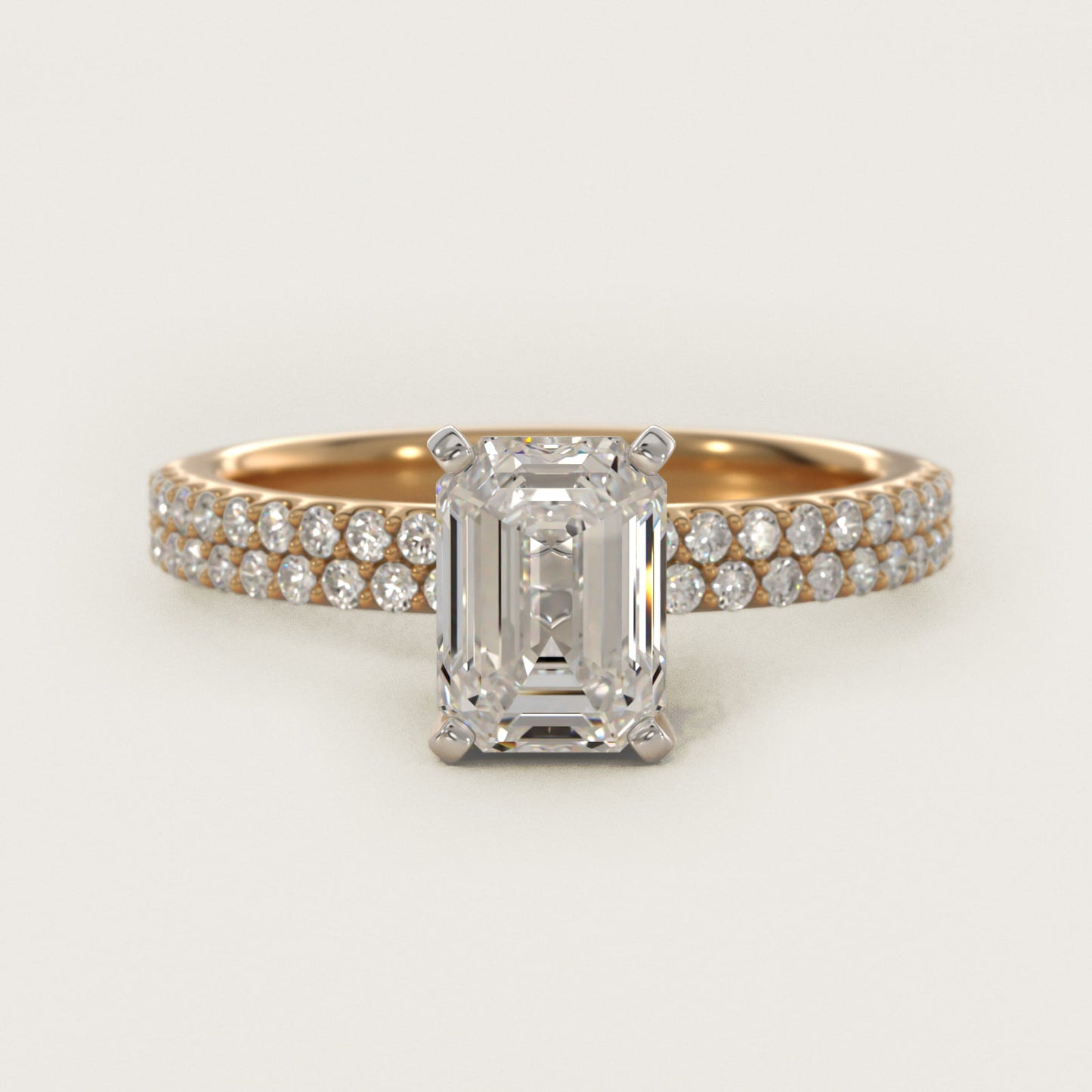 Petite Double Row Diamond Engagement Ring in 14k Yellow Gold - Emerald Center