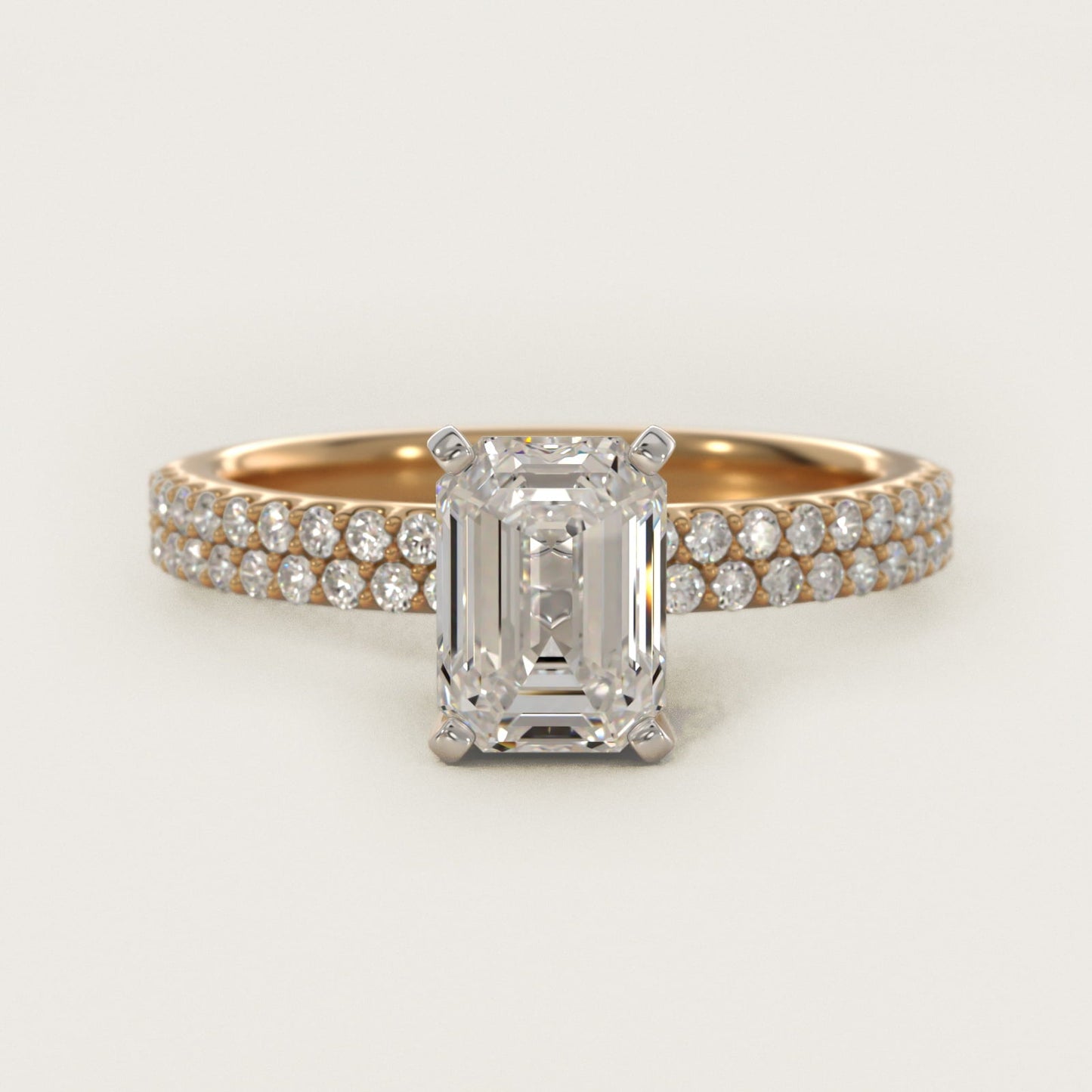 Petite Double Row Diamond Engagement Ring in 18k Yellow Gold - Emerald Center