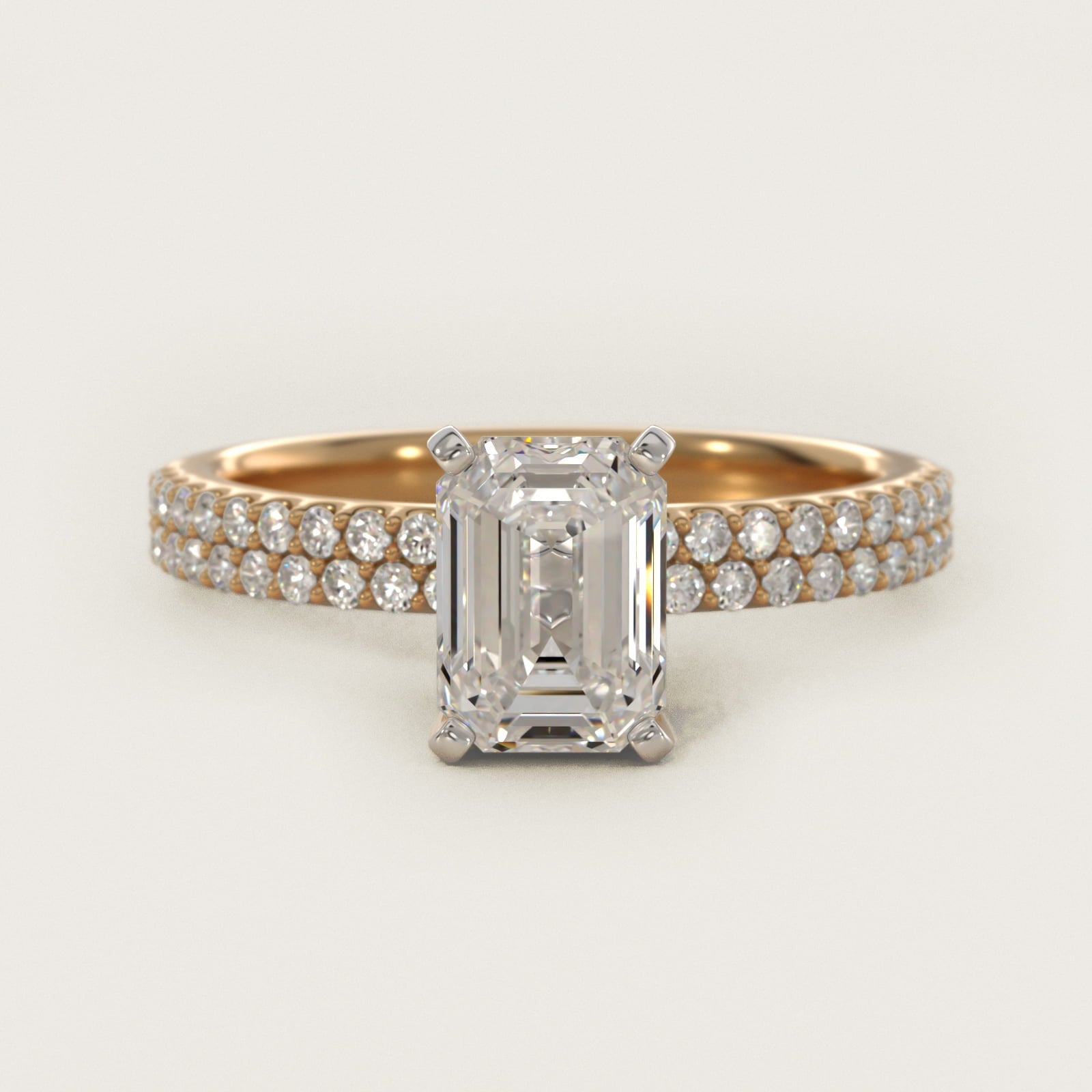 Petite Double Row Diamond Engagement Ring in 18k Yellow Gold - Emerald Center