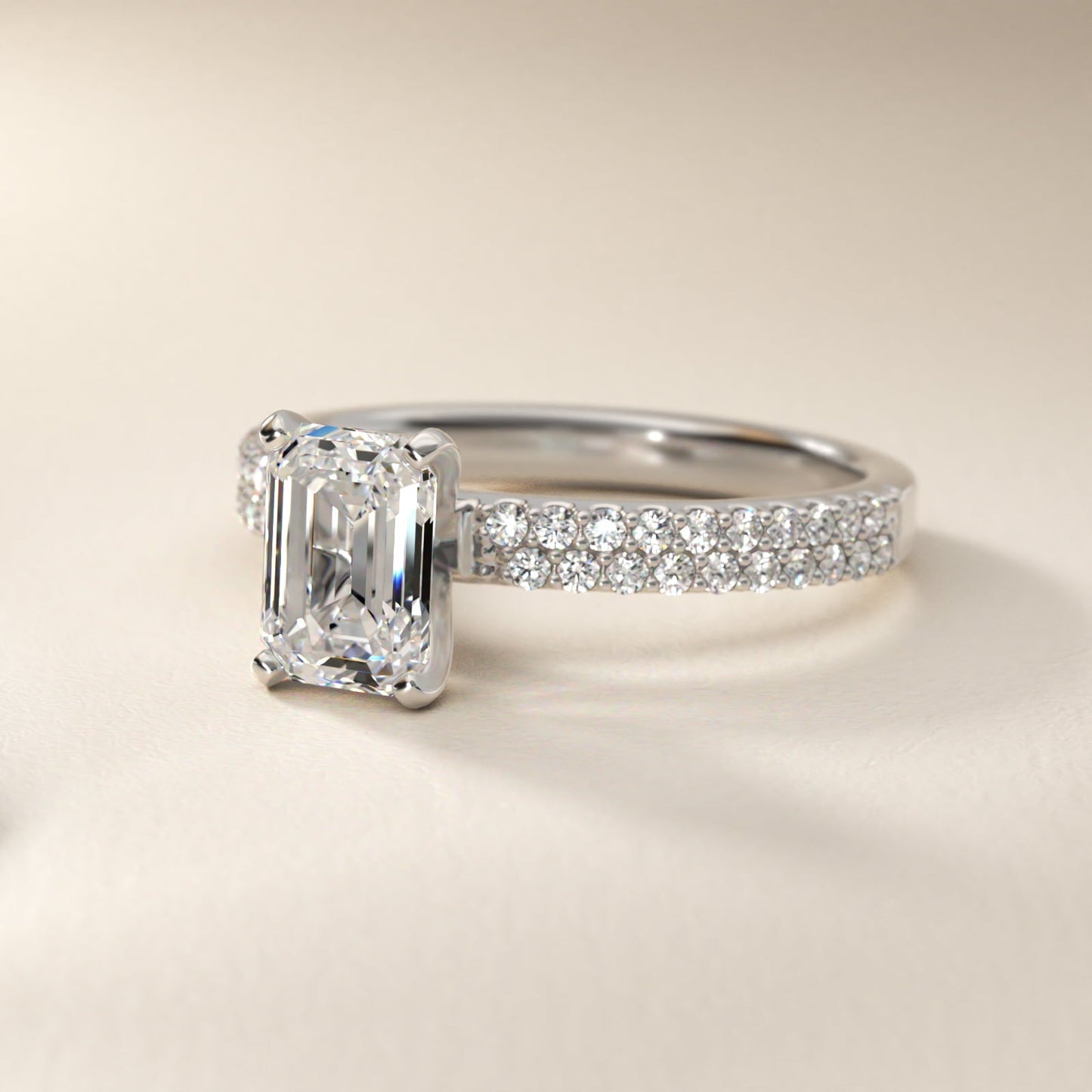 Petite Double Row Diamond Engagement Ring in Platinum - Emerald Center