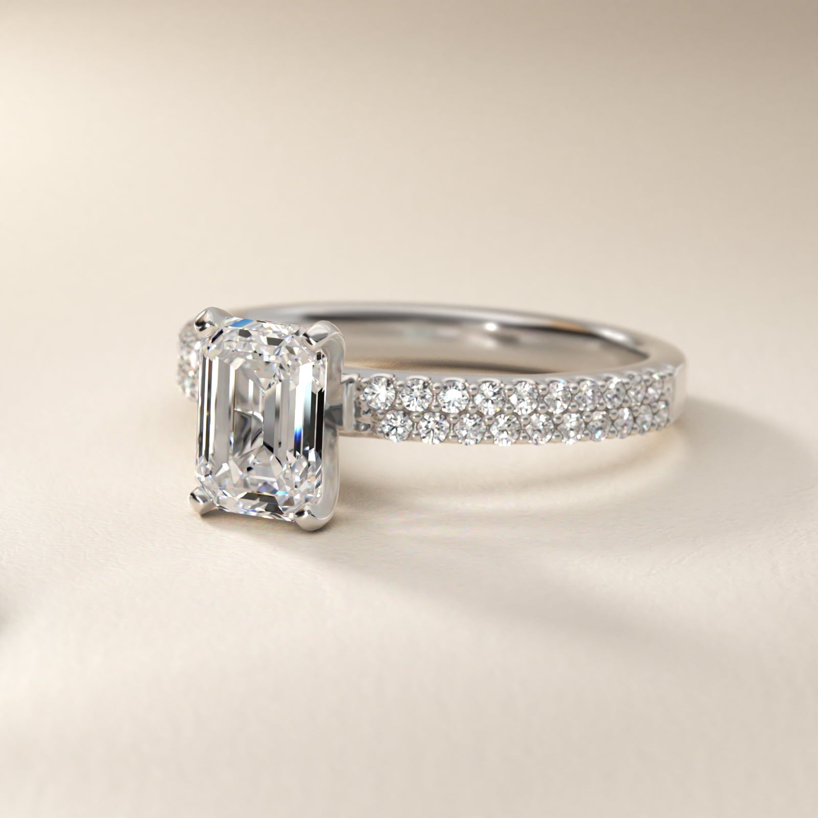 Petite Double Row Diamond Engagement Ring in Platinum - Emerald Center