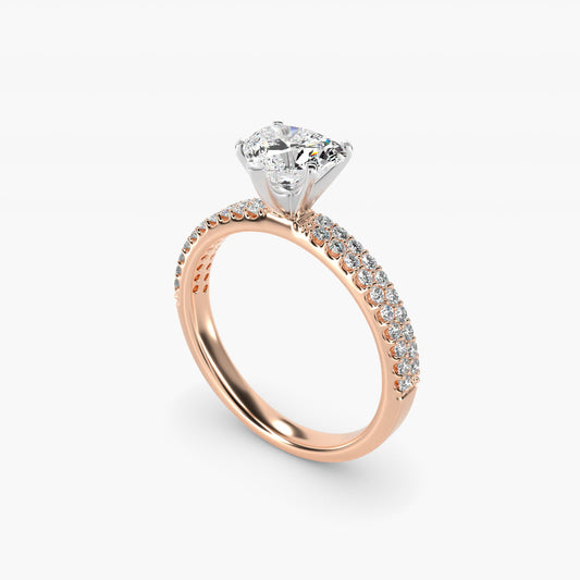 Petite Double Row Diamond Engagement Ring in 14k Rose Gold - Heart Center