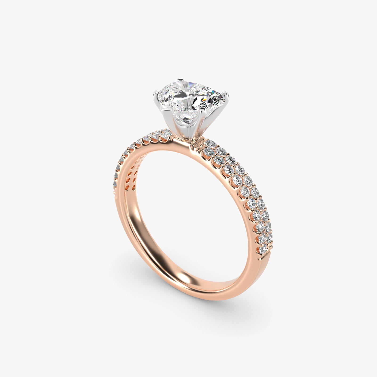 Petite Double Row Diamond Engagement Ring in 18k Rose Gold - Heart Center