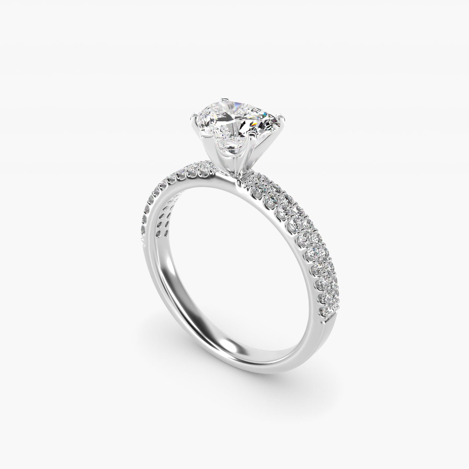 Petite Double Row Diamond Engagement Ring in 14k White Gold - Heart Center
