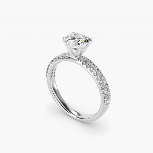 Petite Double Row Diamond Engagement Ring in 14k White Gold - Heart Center