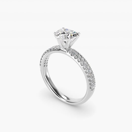 Petite Double Row Diamond Engagement Ring in 18k White Gold - Heart Center