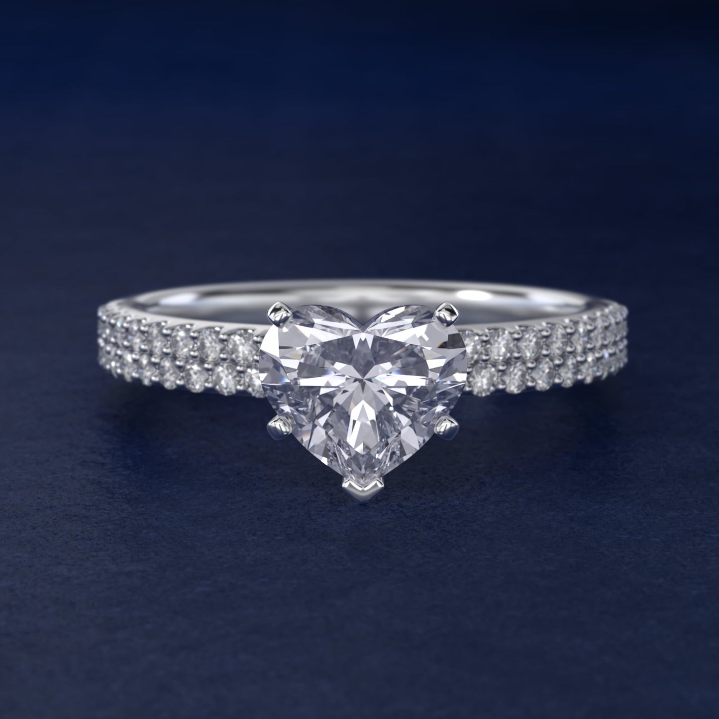 Petite Double Row Diamond Engagement Ring in 14k White Gold - Heart Center