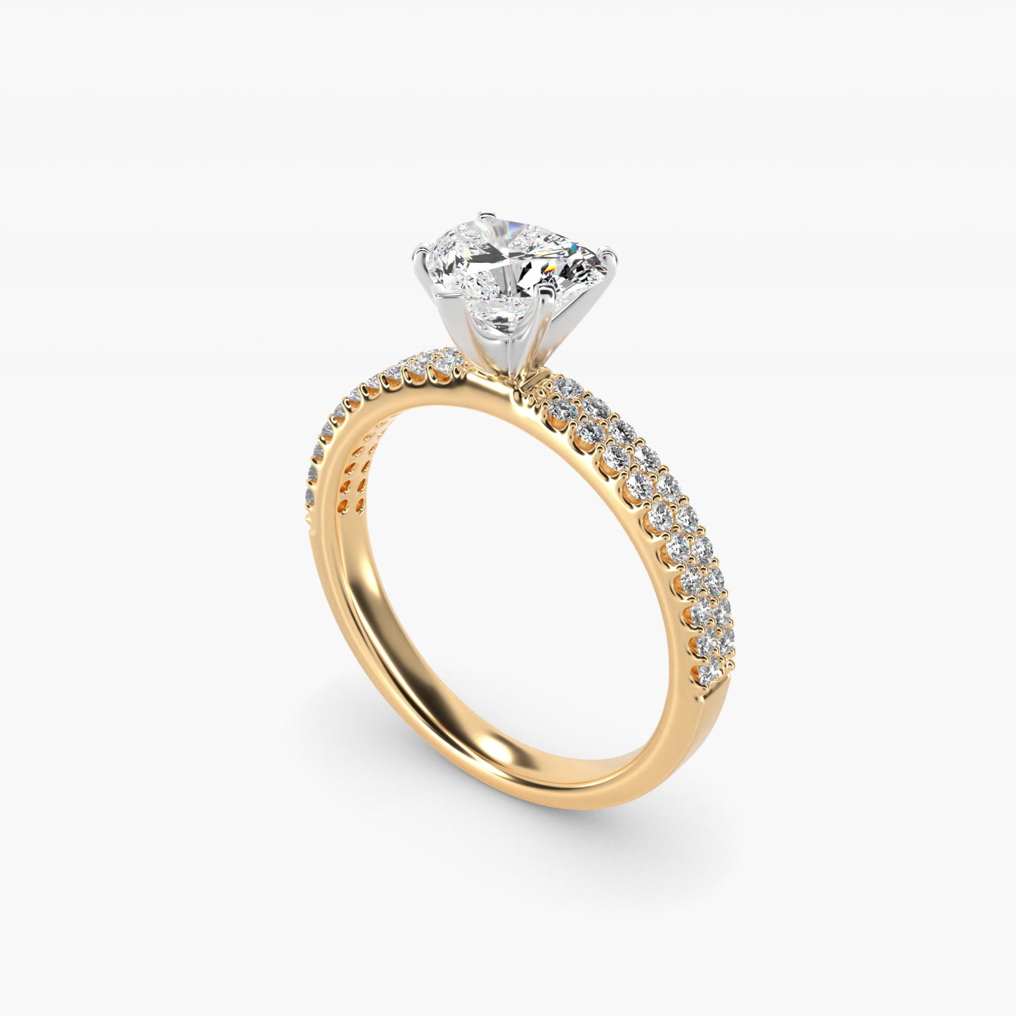 Petite Double Row Diamond Engagement Ring in 14k Yellow Gold - Heart Center