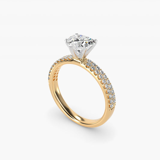 Petite Double Row Diamond Engagement Ring in 14k Yellow Gold - Heart Center
