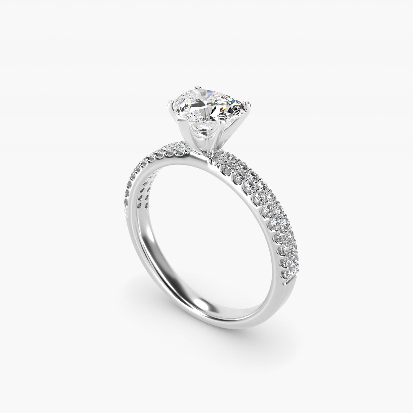 Petite Double Row Diamond Engagement Ring in Platinum - Heart Center