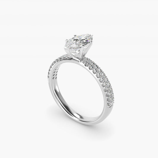 Petite Double Row Diamond Engagement Ring in 18k White Gold - Marquise Center
