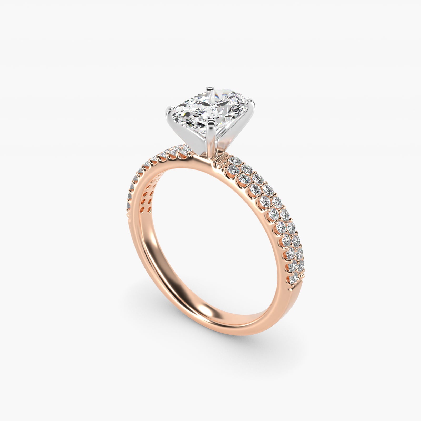 Petite Double Row Diamond Engagement Ring in 14k Rose Gold - Oval Center