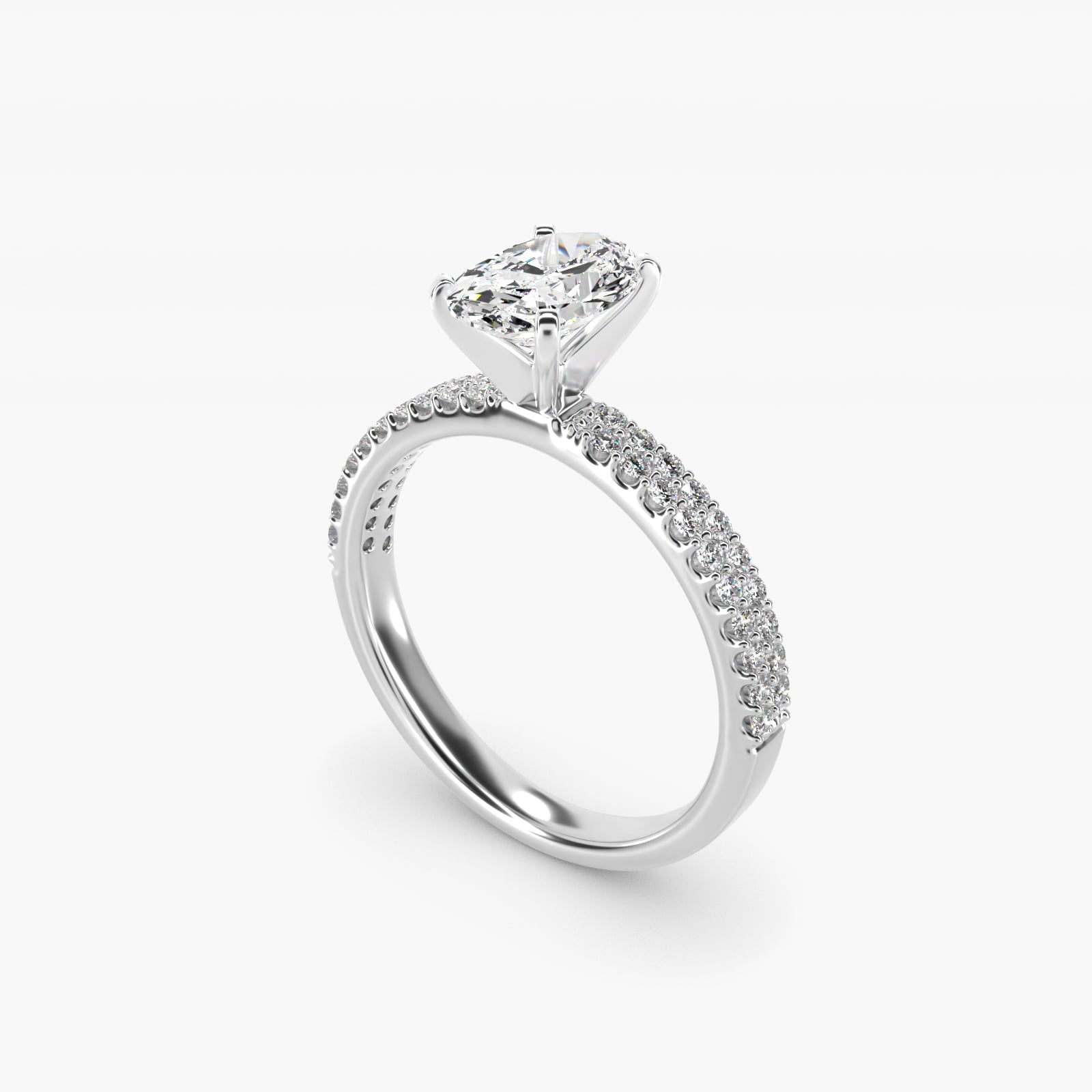 Petite Double Row Diamond Engagement Ring in 14k White Gold - Oval Center