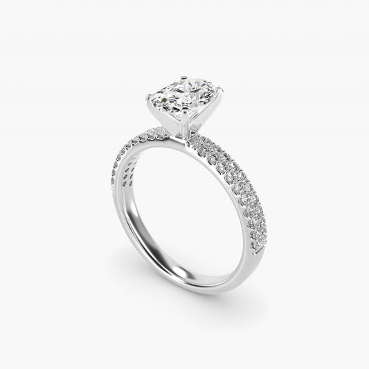 Petite Double Row Diamond Engagement Ring in 14k White Gold - Oval Center