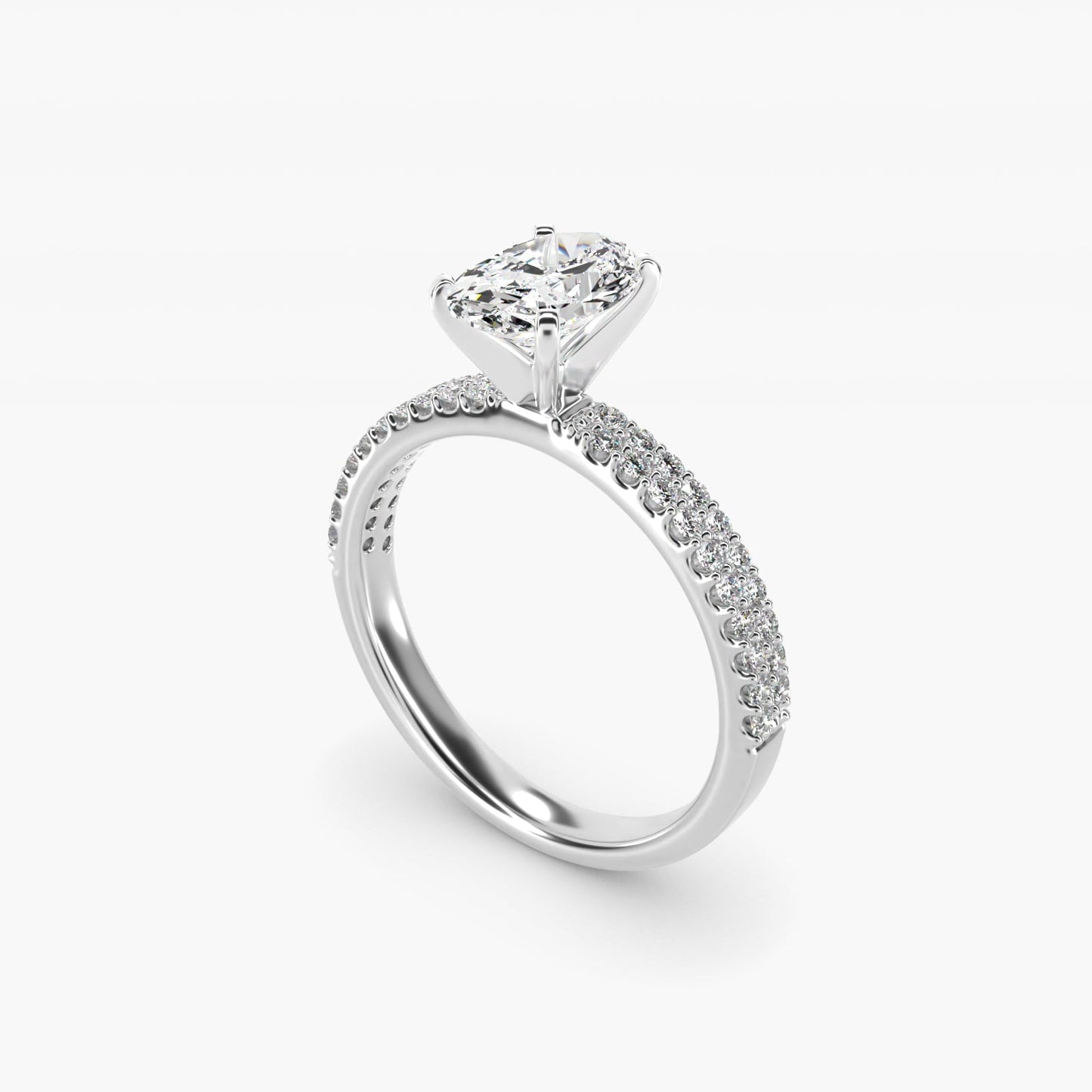 Petite Double Row Diamond Engagement Ring in 18k White Gold - Oval Center