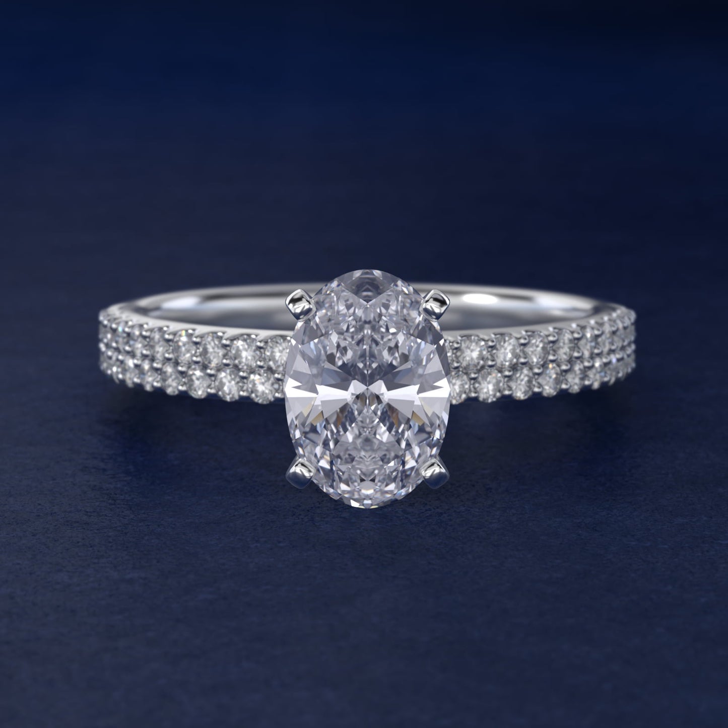 Petite Double Row Diamond Engagement Ring in 14k White Gold - Oval Center