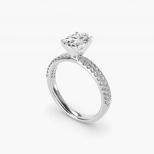 Petite Double Row Diamond Engagement Ring in Platinum - Oval Center