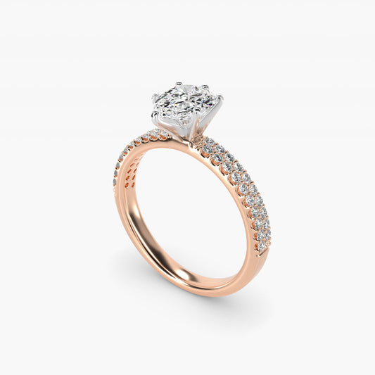Petite Double Row Diamond Engagement Ring in 14k Rose Gold - Pear Center