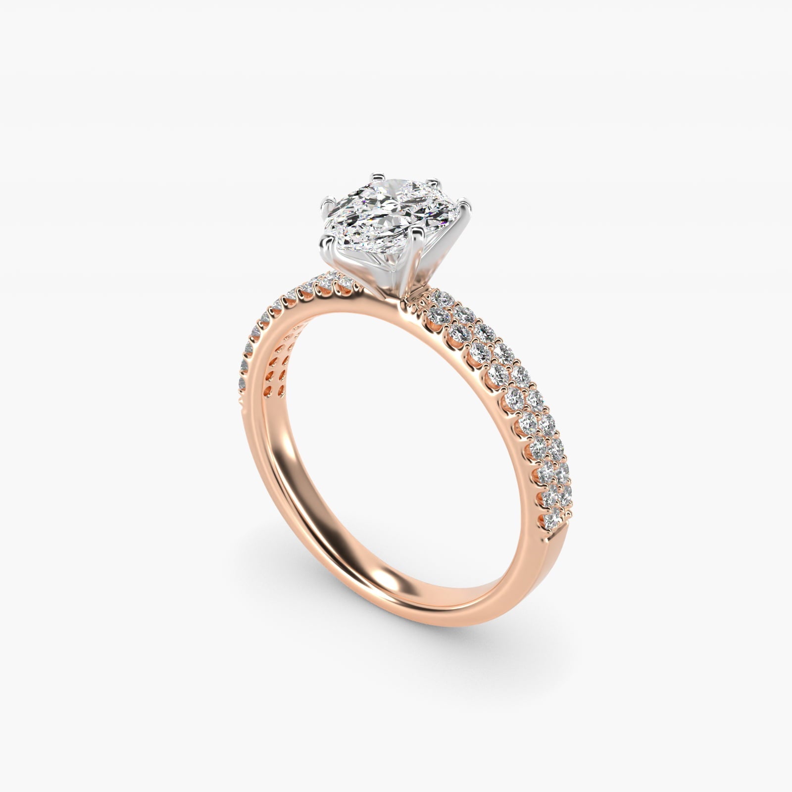 Petite Double Row Diamond Engagement Ring in 18k Rose Gold - Pear Center