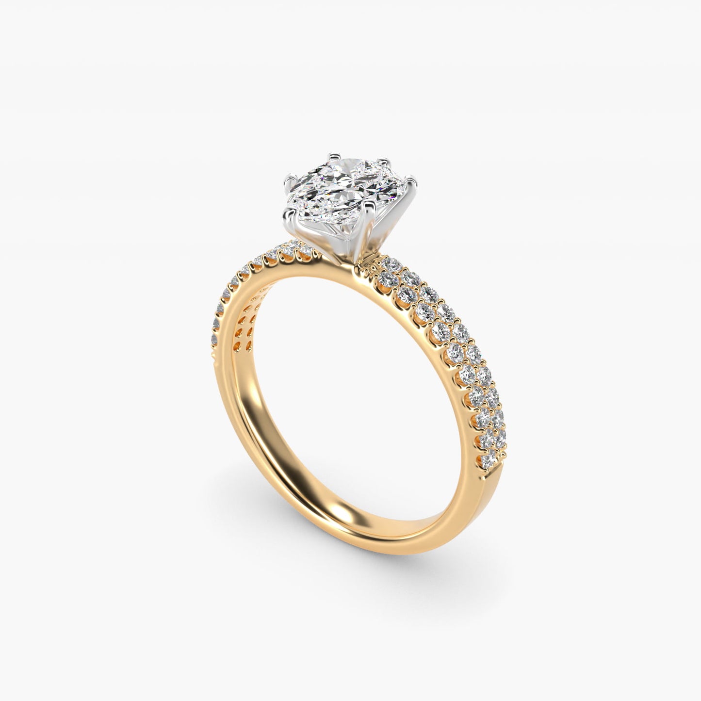 Petite Double Row Diamond Engagement Ring in 14k Yellow Gold - Pear Center