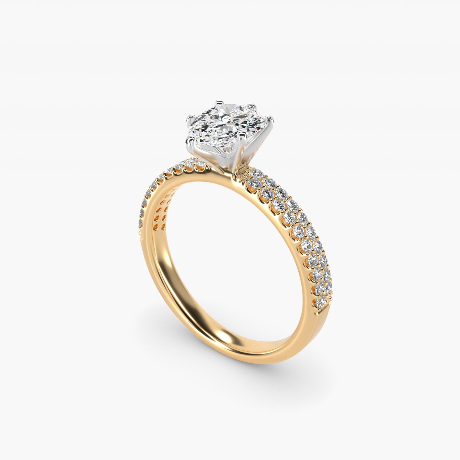 Petite Double Row Diamond Engagement Ring in 14k Yellow Gold - Pear Center