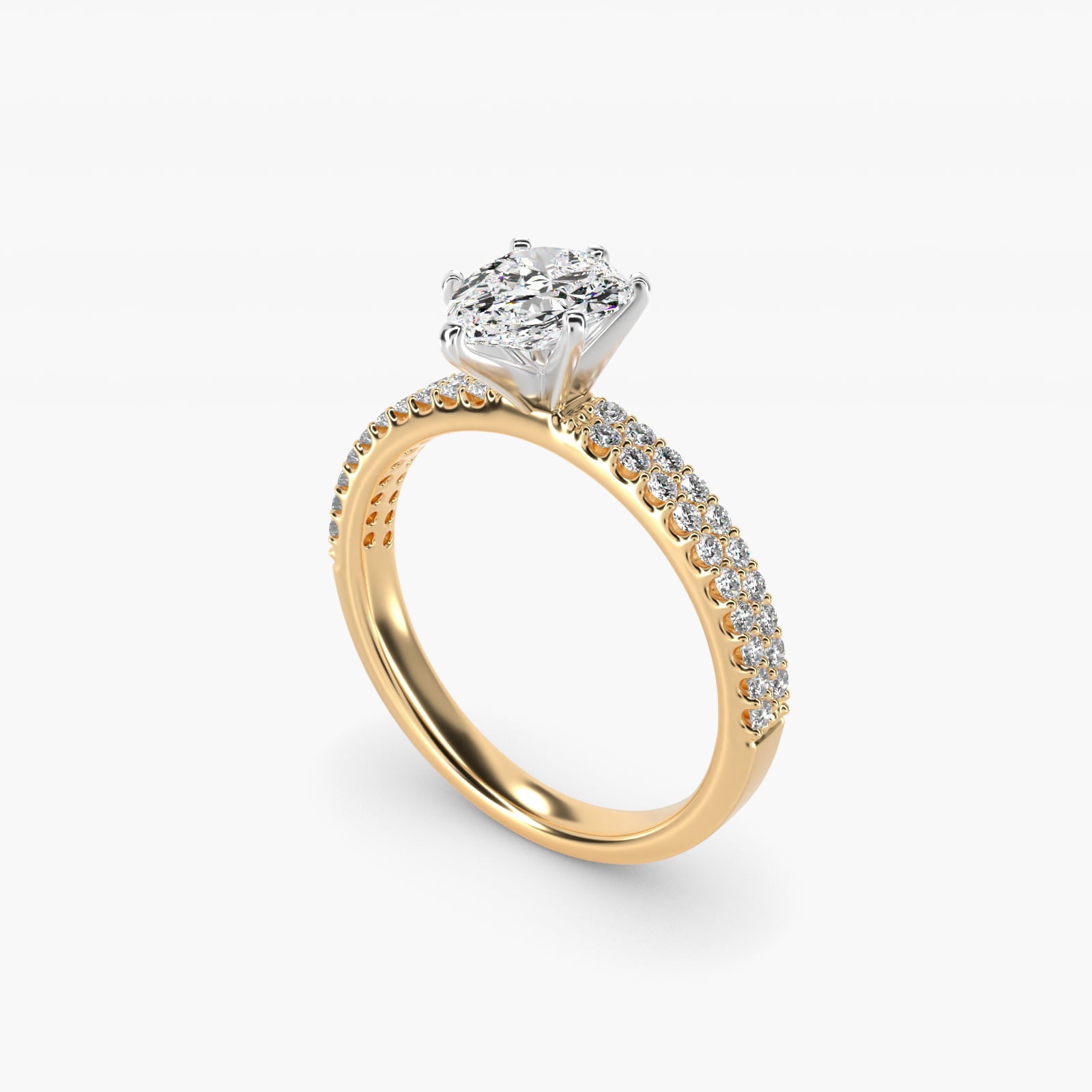 Petite Double Row Diamond Engagement Ring in 18k Yellow Gold - Pear Center