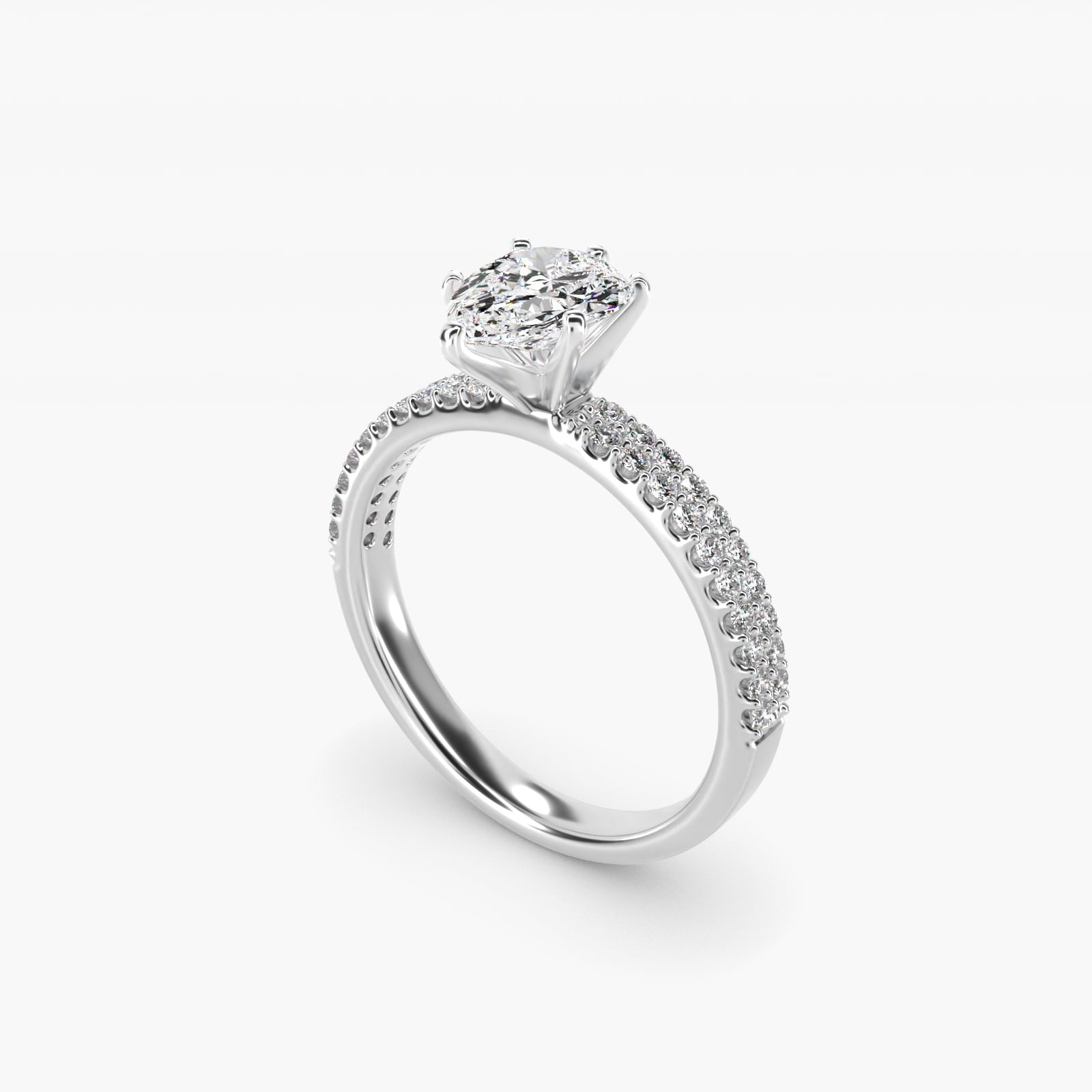 Petite Double Row Diamond Engagement Ring in Platinum - Pear Center