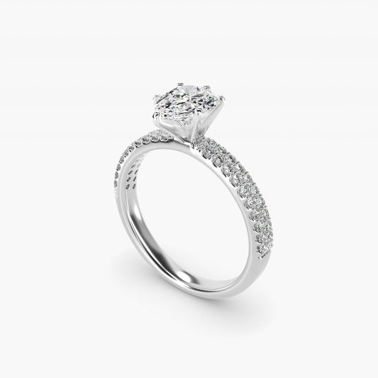 Petite Double Row Diamond Engagement Ring in Platinum - Pear Center