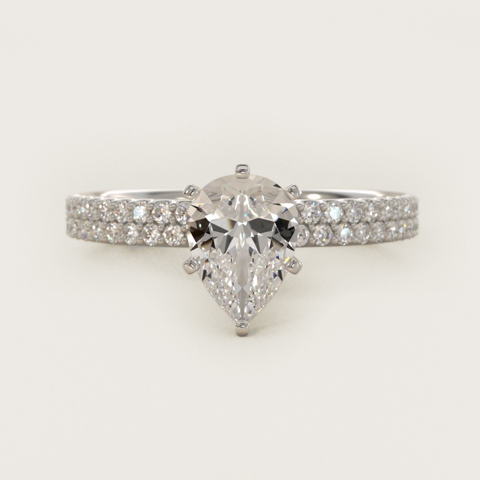 Petite Double Row Diamond Engagement Ring in Platinum - Pear Center