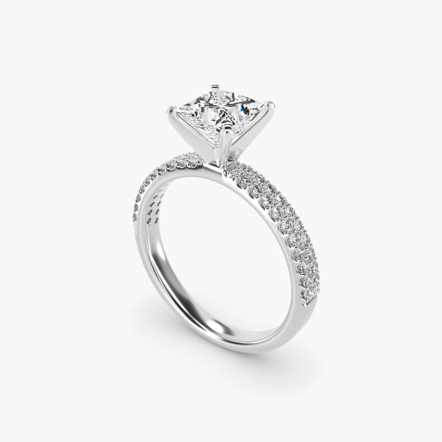 Petite Double Row Diamond Engagement Ring in 14k White Gold - Princess Center