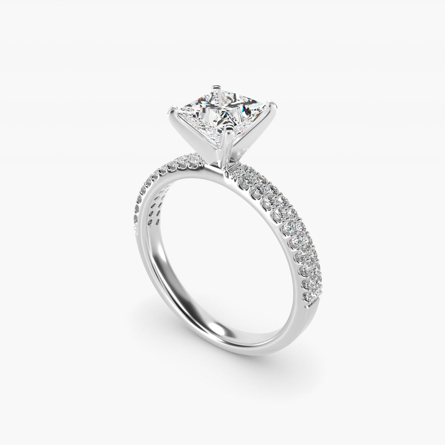 Petite Double Row Diamond Engagement Ring in Platinum - Princess Center