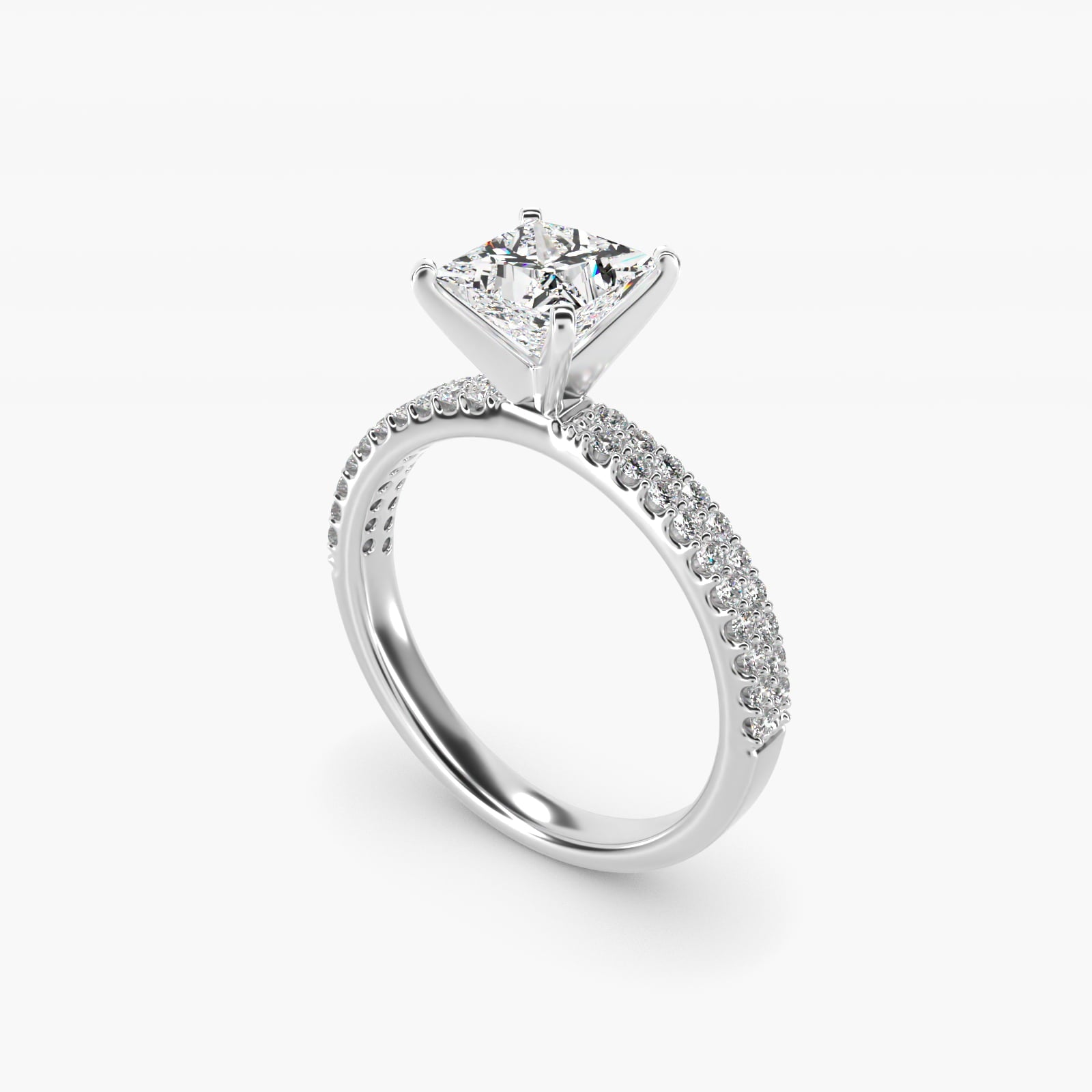 Petite Double Row Diamond Engagement Ring in Platinum - Princess Center
