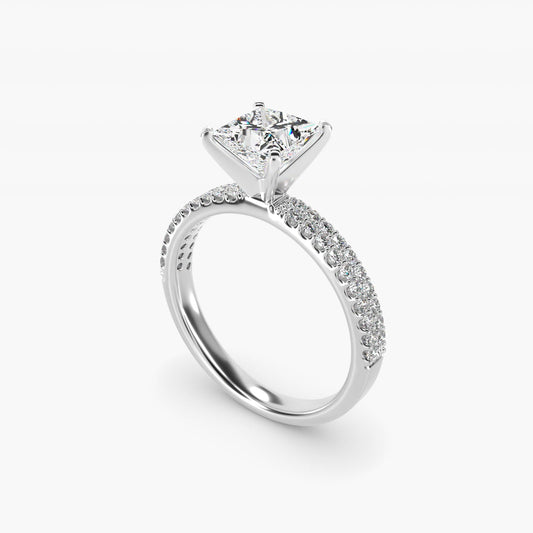 Petite Double Row Diamond Engagement Ring in Platinum - Princess Center