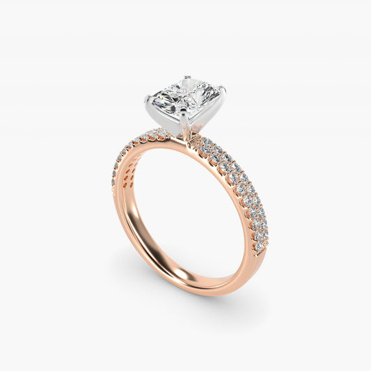 Petite Double Row Diamond Engagement Ring in 14k Rose Gold - Radiant Center