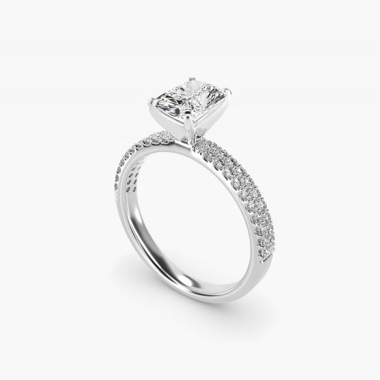 Petite Double Row Diamond Engagement Ring in 18k White Gold - Radiant Center