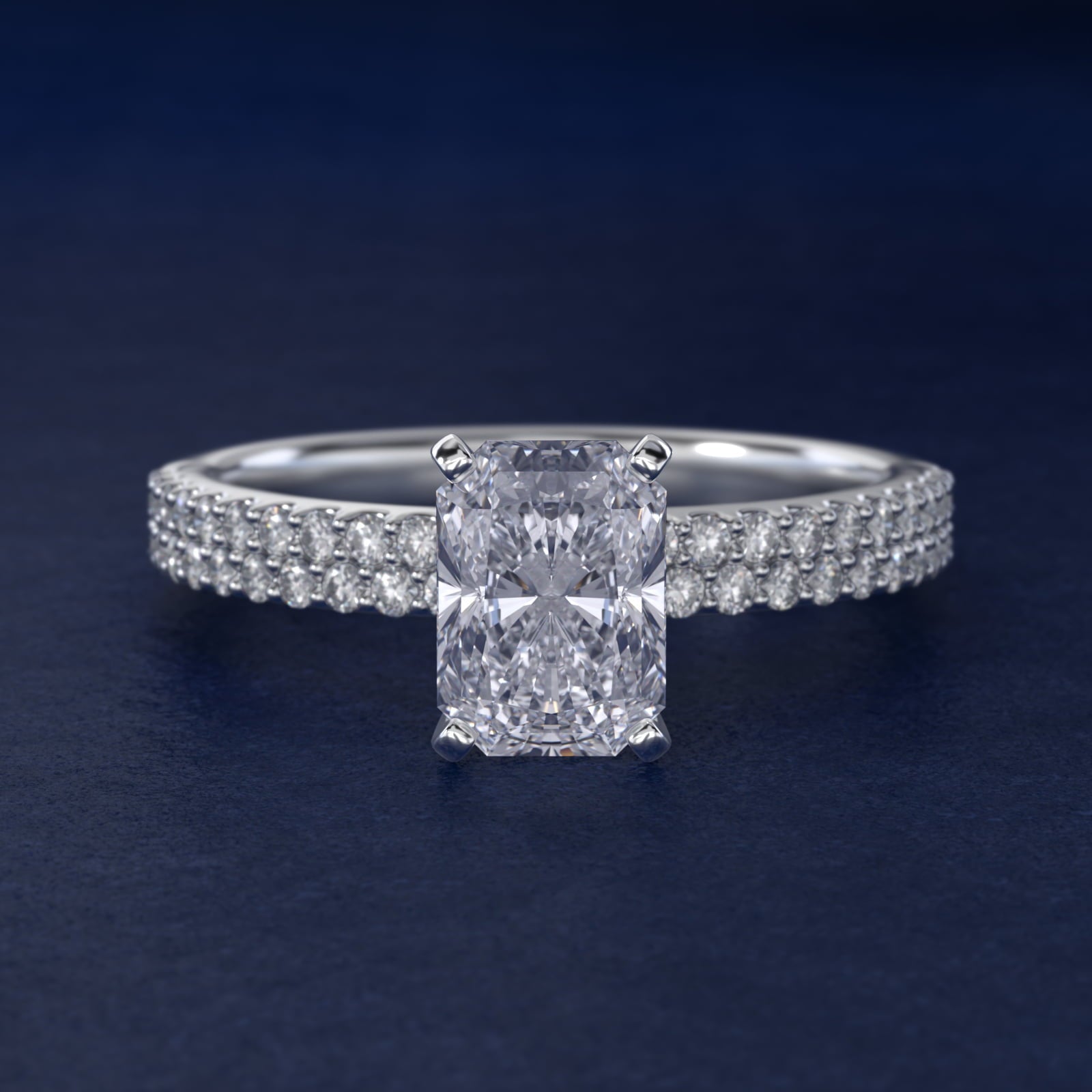 Petite Double Row Diamond Engagement Ring in 18k White Gold - Radiant Center