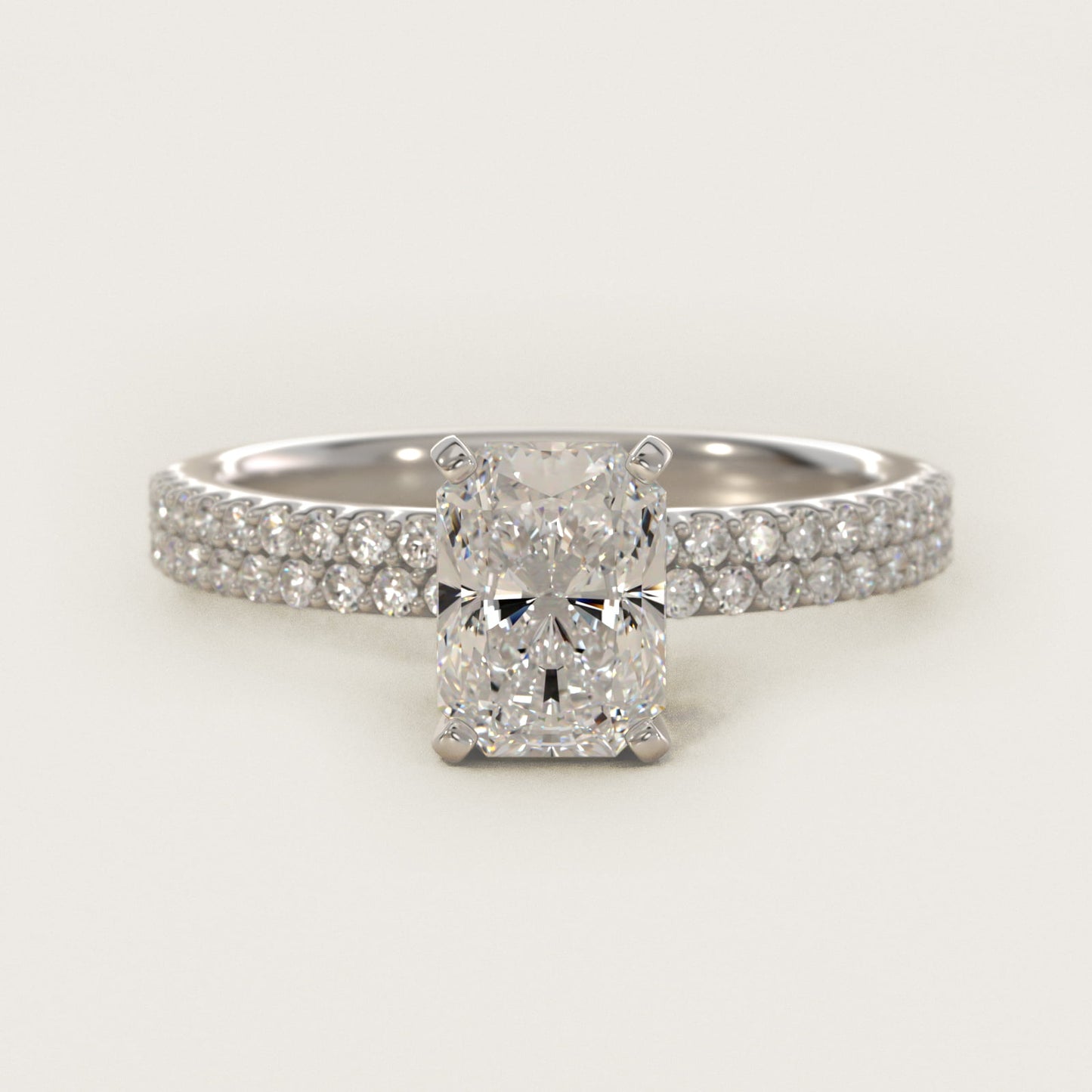 Petite Double Row Diamond Engagement Ring in 14k White Gold - Radiant Center
