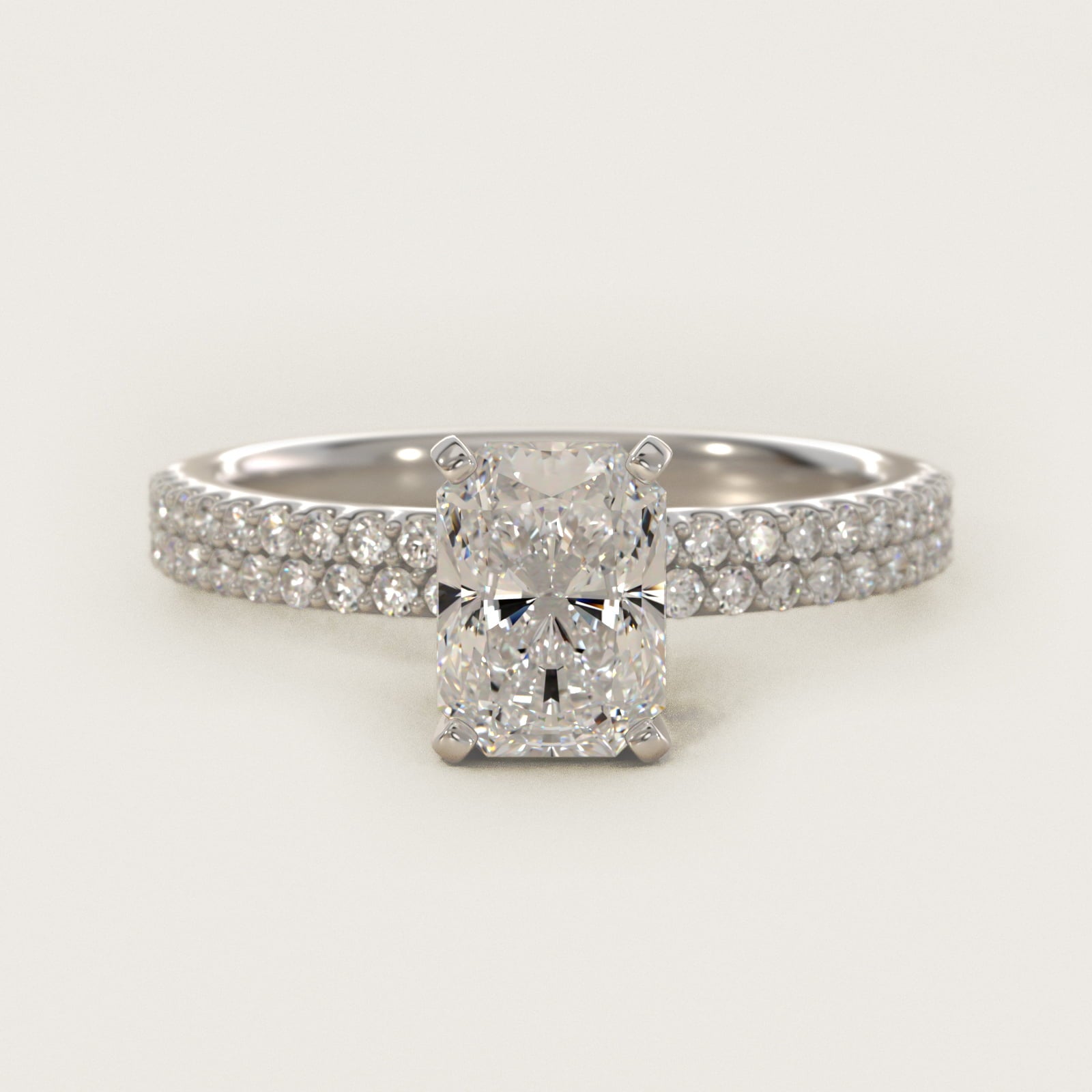 Petite Double Row Diamond Engagement Ring in 14k White Gold - Radiant Center