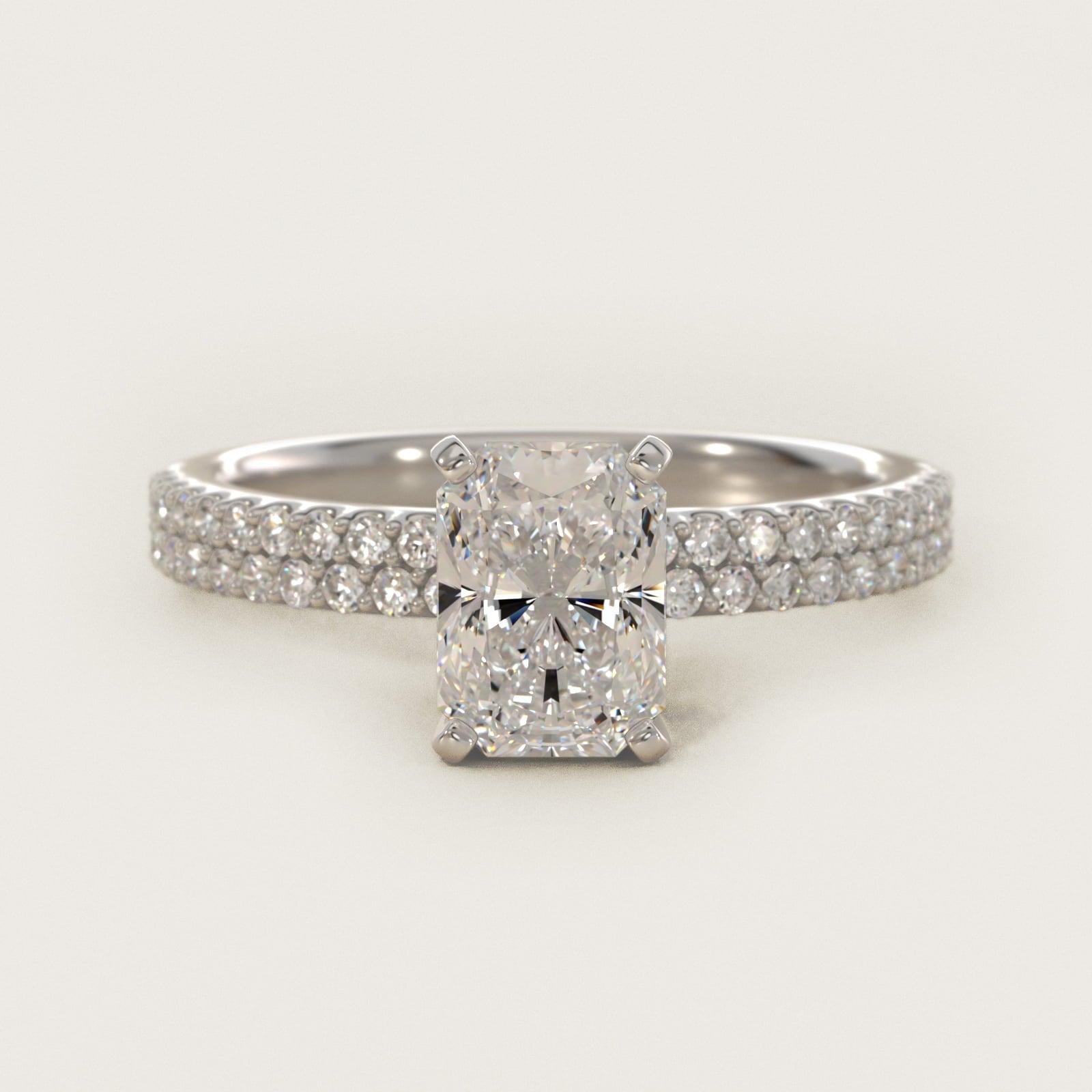 Petite Double Row Diamond Engagement Ring in Platinum - Radiant Center