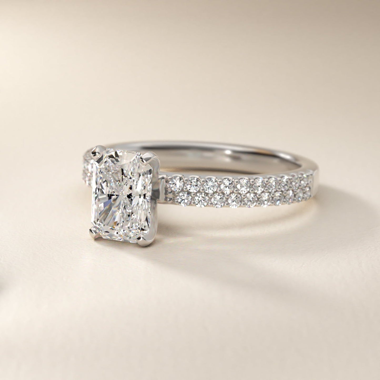 Petite Double Row Diamond Engagement Ring in Platinum - Radiant Center