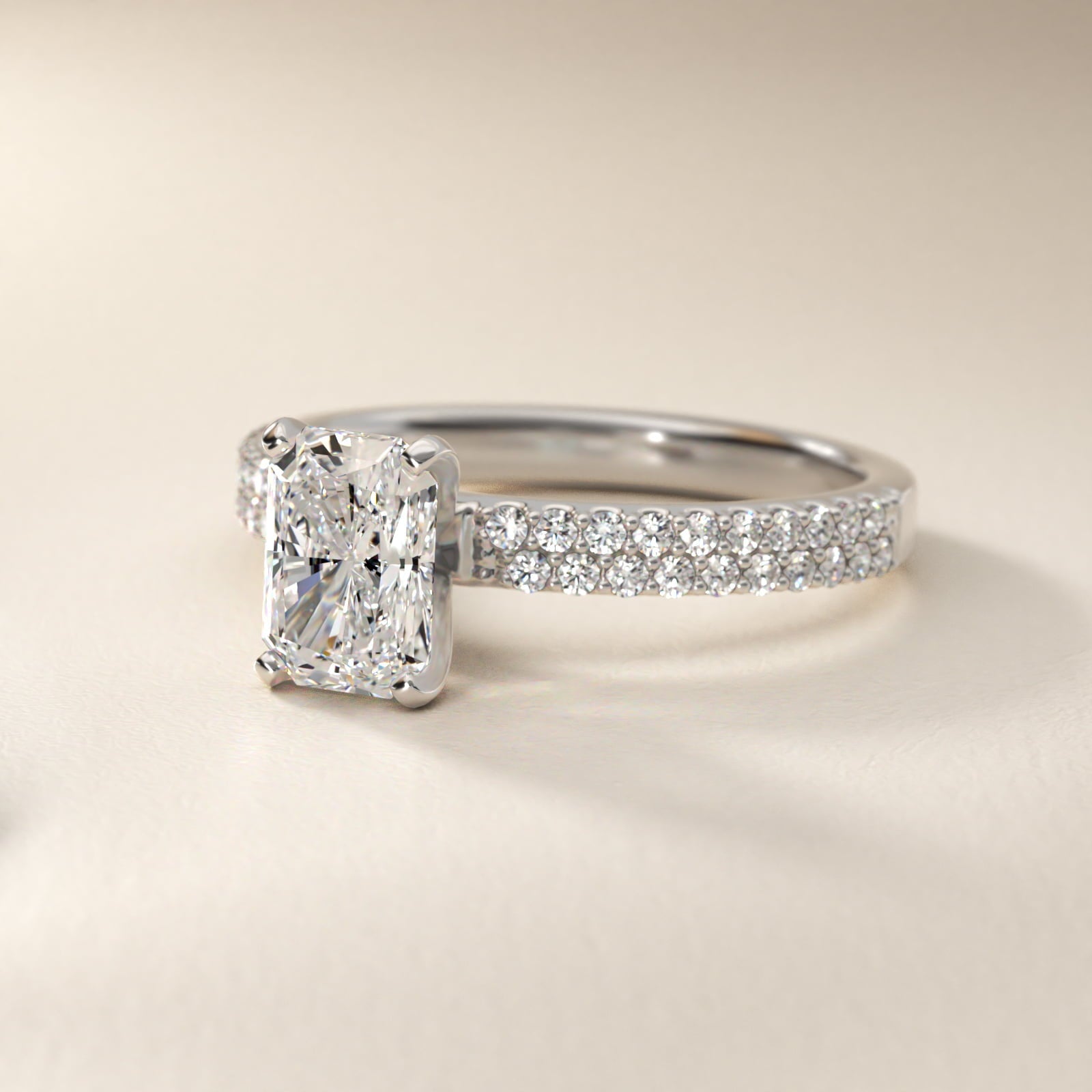 Petite Double Row Diamond Engagement Ring in Platinum - Radiant Center