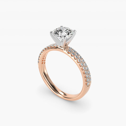 Petite Double Row Diamond Engagement Ring in 14k Rose Gold - Round Center