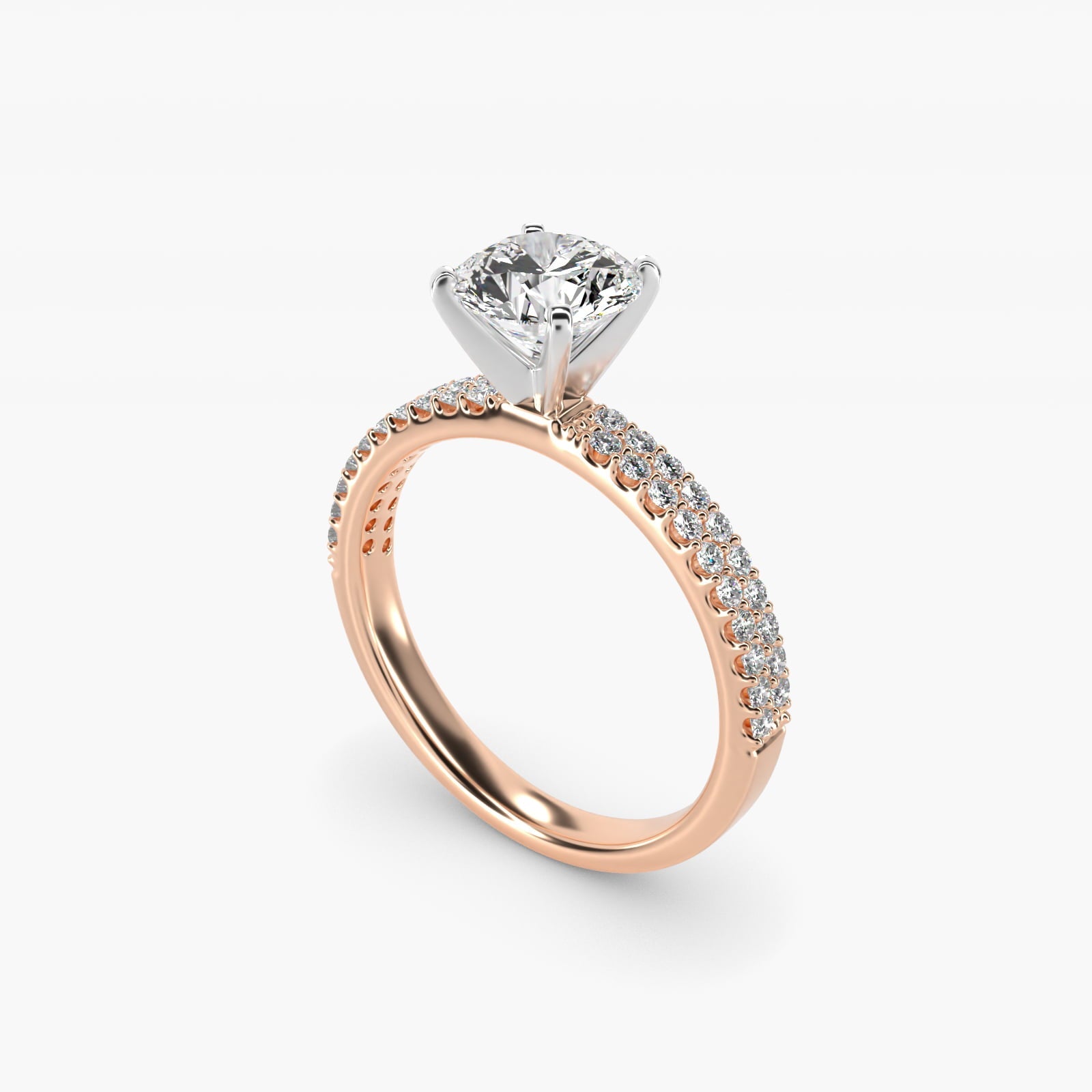 Petite Double Row Diamond Engagement Ring in 18k Rose Gold - Round Center