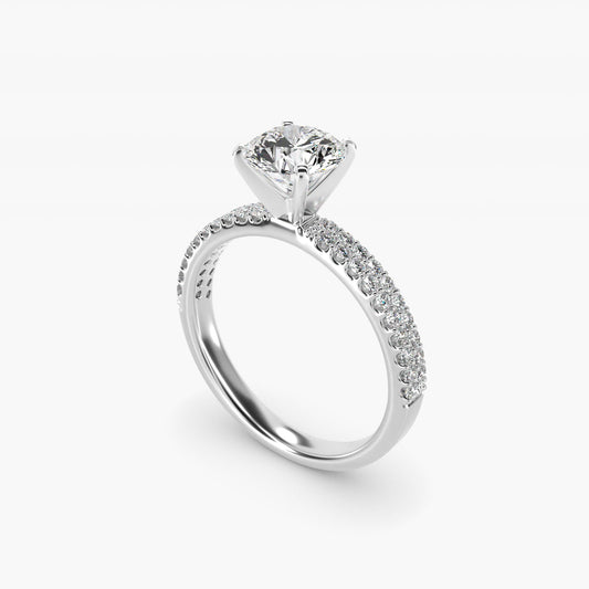 Petite Double Row Diamond Engagement Ring in 14k White Gold - Round Center