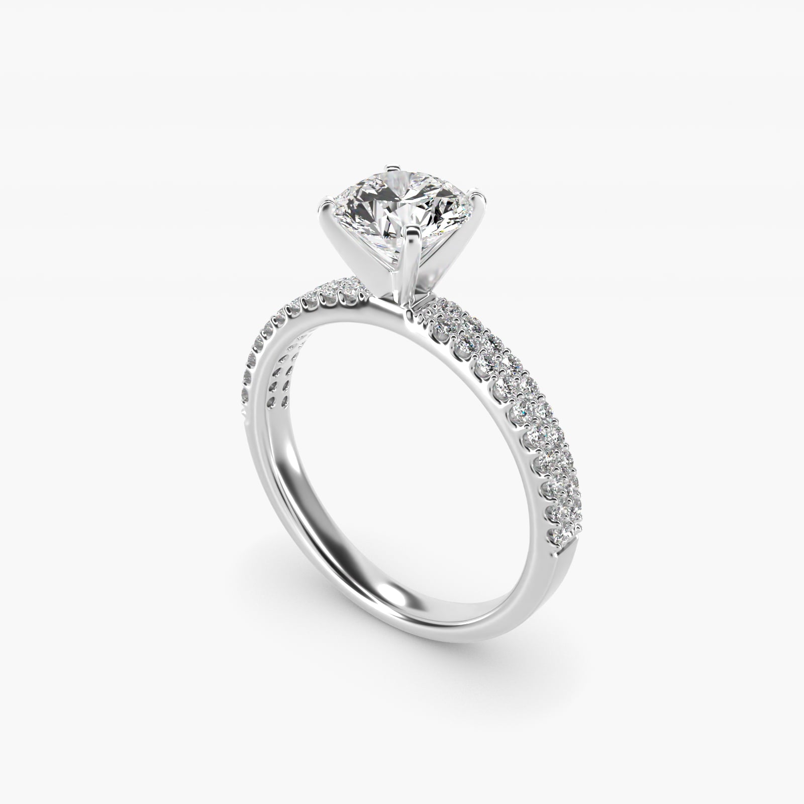Petite Double Row Diamond Engagement Ring in 18k White Gold - Round Center