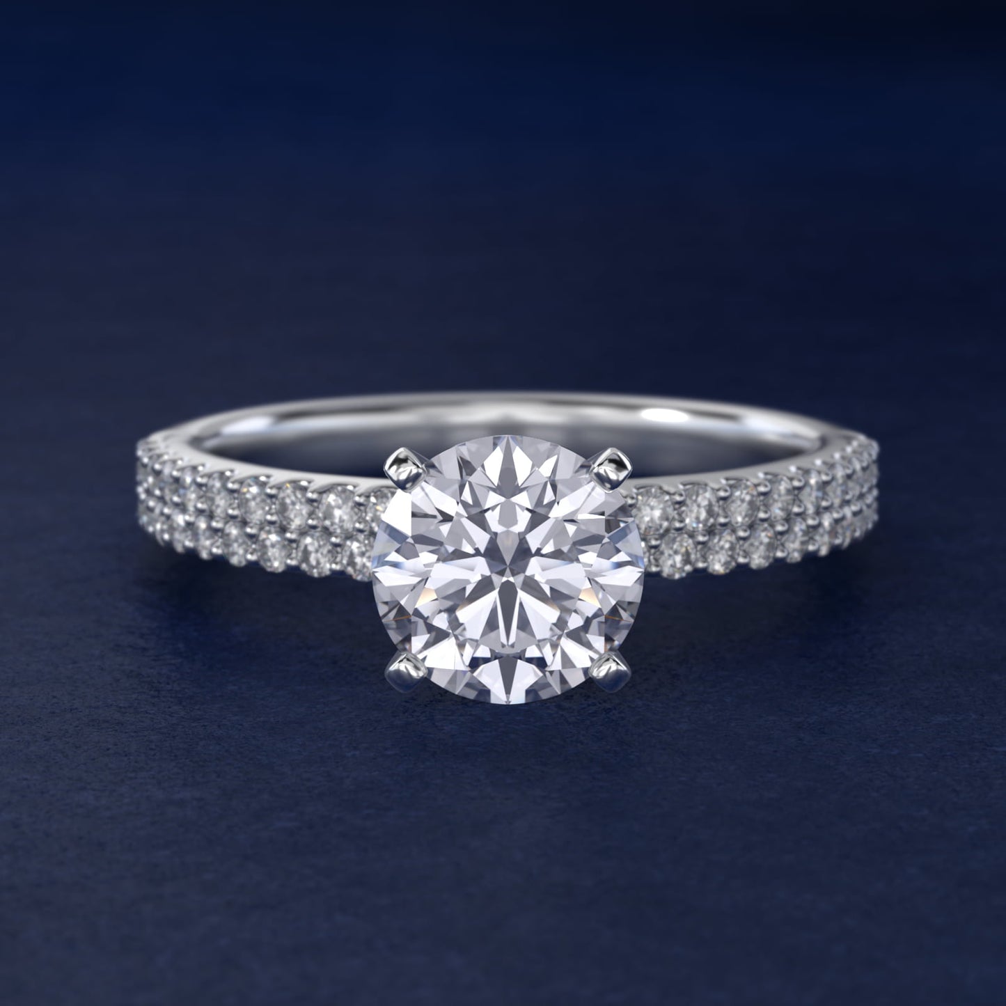 Petite Double Row Diamond Engagement Ring in 14k White Gold - Round Center