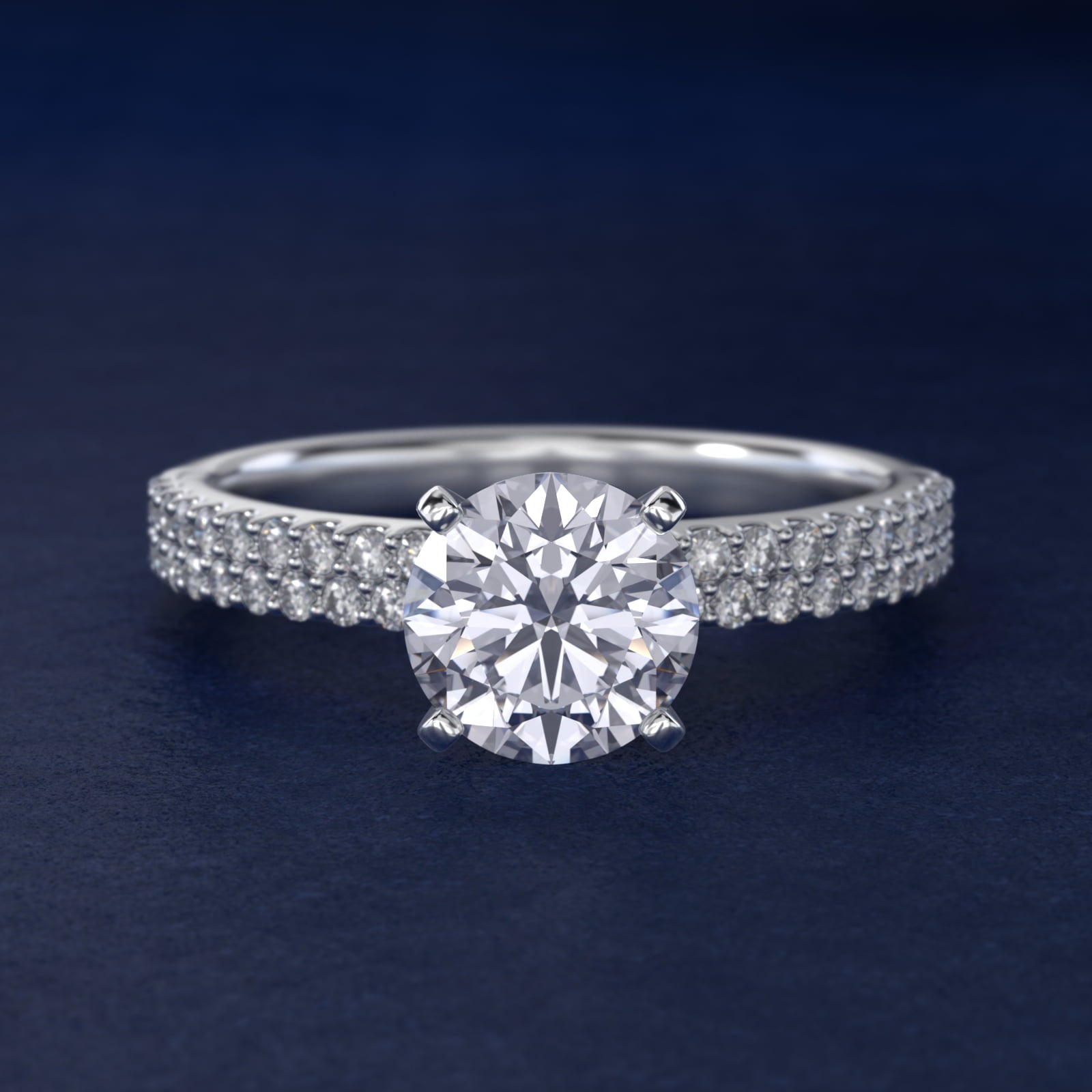 Petite Double Row Diamond Engagement Ring in 14k White Gold - Round Center