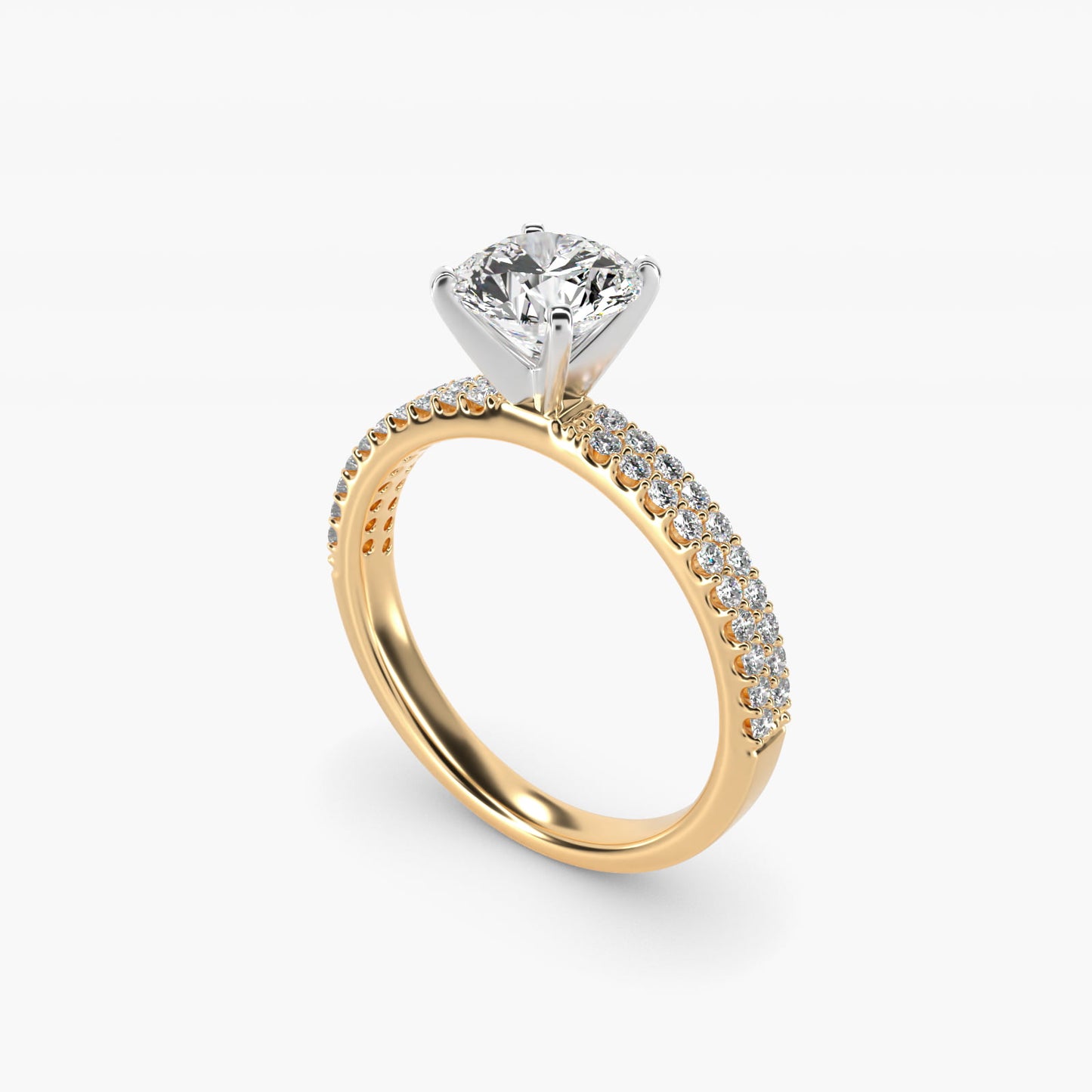 Petite Double Row Diamond Engagement Ring in 14k Yellow Gold - Round Center