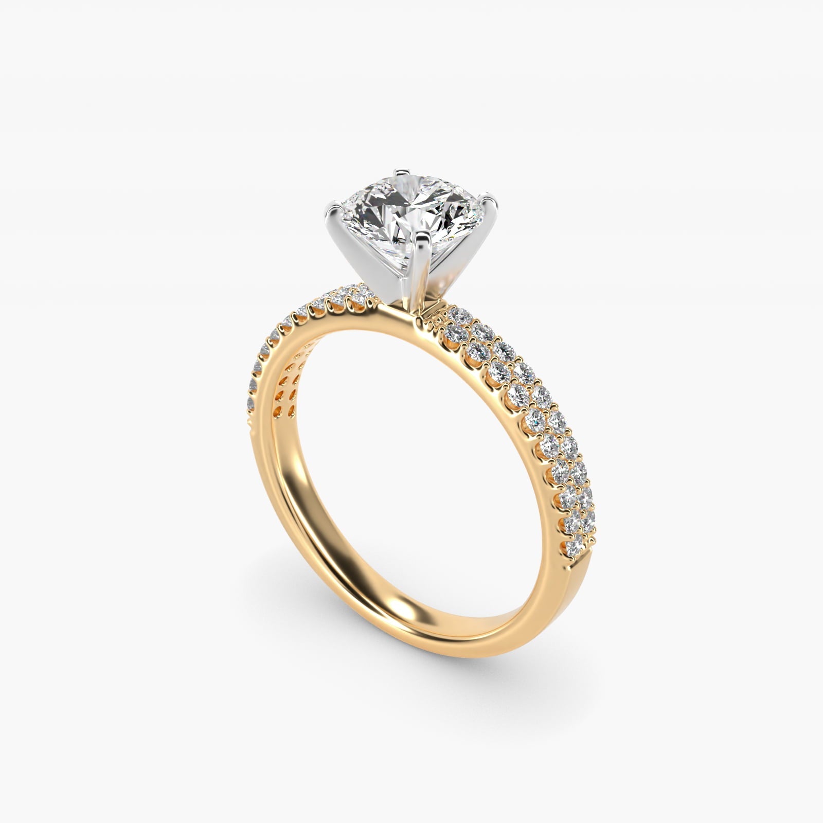 Petite Double Row Diamond Engagement Ring in 18k Yellow Gold - Round Center